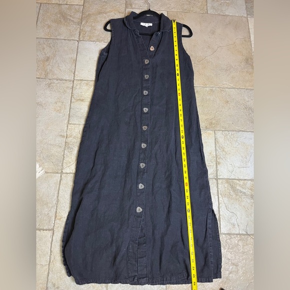 Vintage J. Jill Petite M Linen Button Maxi Dress Black Sleeveless Witch Academia - Picture 12 of 12
